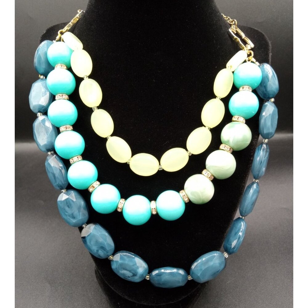 Chunky Beaded Statement Necklace Blue Green Simple Addiction Adjust 22 Inch